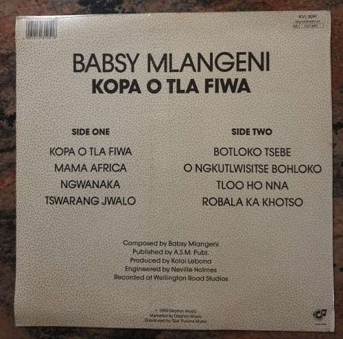 BABSY MLANGENI Kopa O Tla Fiwa (New and sealed) Dephon Music KVL 5091 South African Pressing 1989