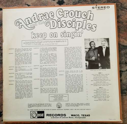 ANDREA CROUCH and THE DISCIPLES Keep On Singin` (Very Good/Very Good+) LS-5546-LP USA Pressing 1971