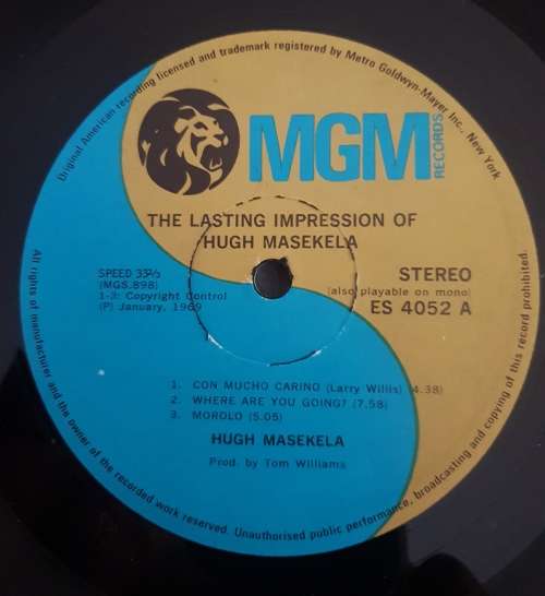 HUGH MASEKELA The Lasting Impression Of (VG+/VG) ES 4052 MGM Records 1969 - COLLECTORS' ITEM