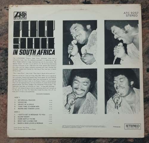 PERCY SLEDGE Live In South Africa (Very Good+/Very Good) Atlantic ATC 9257 SA Pressing 1970
