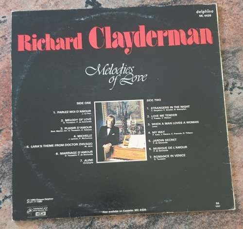 RICHARD CLAYDERMAN Melodies Of Love (Very Good/VG) Delphine ML 4428 South African Pressing 1980