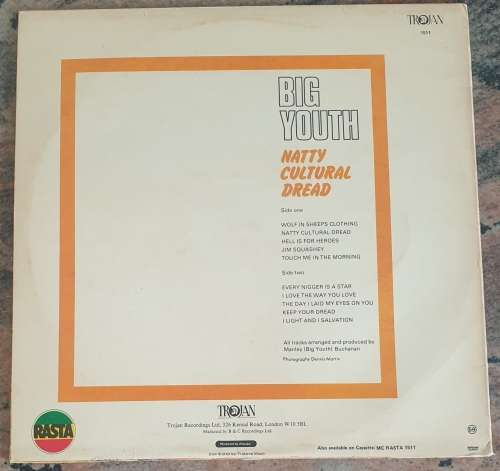 BIG YOUTH Natty Cultural Dread (Excellent/Very Good) Trojan Rasta 1511 SA Pressing 1981 - RARE