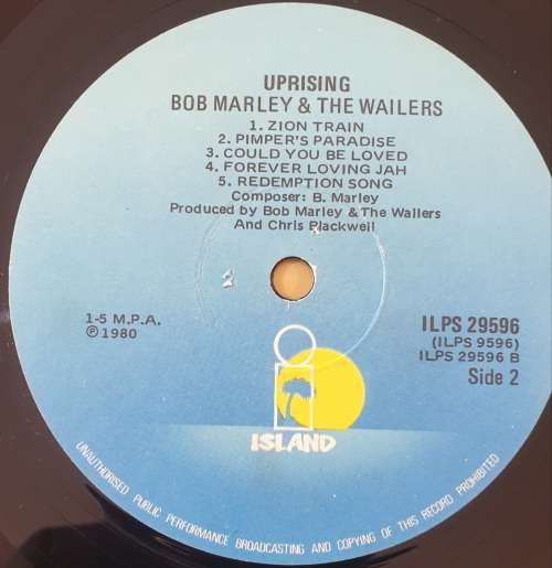 BOB MARLEY and THE WAILERS Uprising (VG/VG) Island ILPS 29596 SA Pressing - ORIGINAL 1980 PRESSING