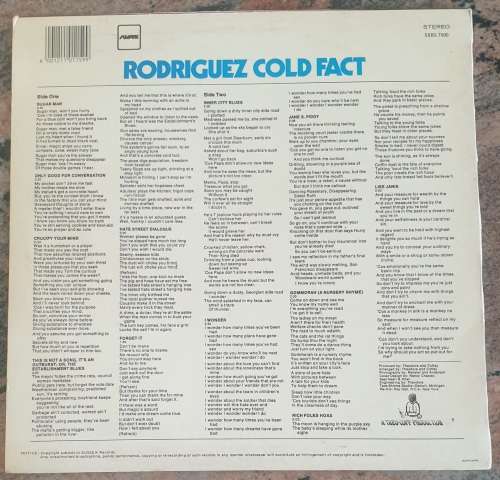 RODRIGUEZ Cold Fact (Very Good+/Very Good+) Sussex SXBS 7000 SA Pressing