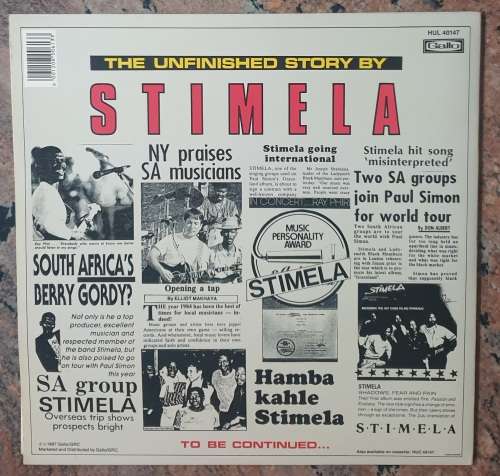 STIMELA The Unfinished Story - Gatefold (Exc/Exc) Gallo HUL 40147 SA Pressing 1987 - Lyrics - RARE