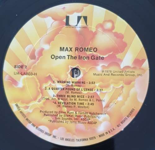 MAX ROMEO Open The Iron Gate (VG+/VG) United Artists UA LA803 H USA Pressing 1978 - RARE