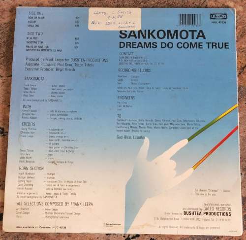 SANKOMOTA  Dreams Do Come True (Very Good+/Very Good) Gallo HUL 40136 SA Pressing 1987 - RARE