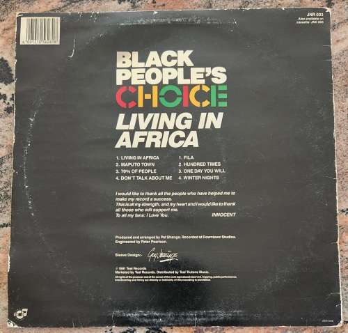 BLACK PEOPLE`S CHOICE Living In Africa (Very Good/Good+) Teal JNR 003 SA Pressing 1991 - Very Rare