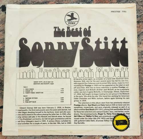 SONNY STITT The Best Of (VG+/VG) Prestige 7701 SA Pressing - RARE
