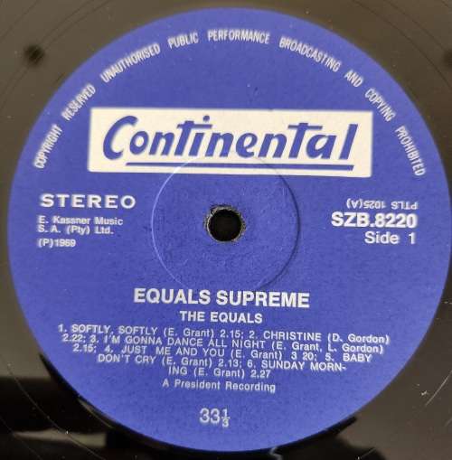 THE EQUALS Equals Supreme (Very Good+/Very Good) Continental SZB 8220 SA Pressing 1969 - HEAVY VINYL