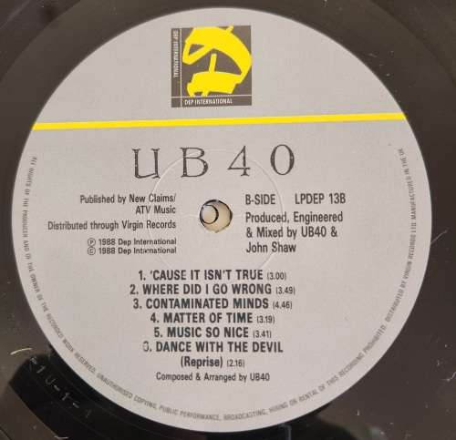 UB40 UB40 (Excellent/Excellent) Virgin LP DEP 13 United Kingdom Pressing 1988 - Original inner