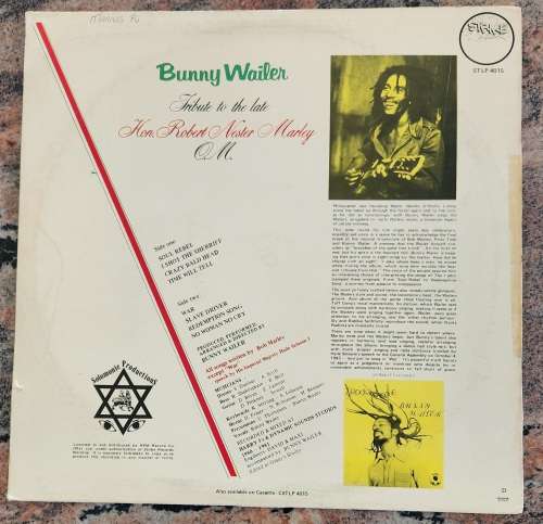 BUNNY WAILER Tribute (Very Good+/Very Good) Strike ST LP 4015 SA Pressing 1984 - RARE