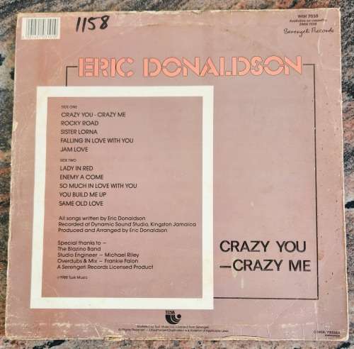 ERIC DONALDSON Crazy You Crazy Me (Very Good/Poor) Serengeti WIH 7038 SA Pressing 1988 - RARE