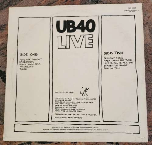 UB40 Live (Very Good+/Very Good) Virgin VNC 5035 SA Pressing 1983
