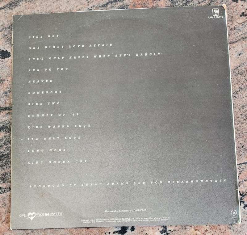 BRYAN ADAMS Reckless (Very Good+/Very Good) AMLS 65013 SA Pressing 1984