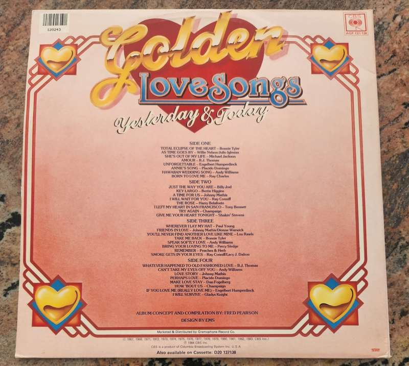 GOLDEN LOVE SONGS Yesterday & Today - Double LP (VG+/VG+) - Peach LP - CBS AGP 137/138 - Gatefold