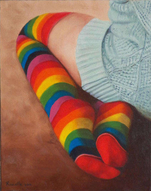 "Rainbow Socks" Oil painting (280mm x 350mm x 40mm)