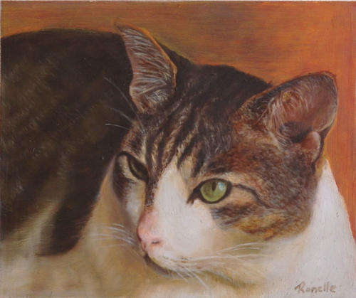 "Cat Portrait II" Oil painting on wood (150mm x 180mm x 50mm)