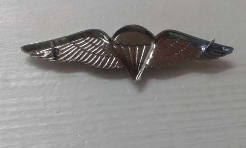 SADF  PARACHUTE FREEFALL,CHROMED AND LUCITE COVERED ENAMELED WING