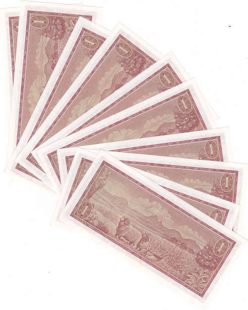 RSA ONE RAND  SEQUENCED DE JONGH 1975 ---LOW START AND RARE FIND (10 NOTES)