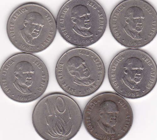 1982 TEN CENTS RSA NICKEL (8 COINS - BID PER COIN)