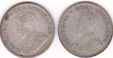 1932 UNION OF SOUTH AFRICA  SILVER THREEPENCE (TICKEY)  - SET OF TWO COINS