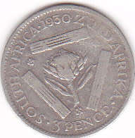 1930 UNION OF SOUTH AFRICA  SILVER THREEPENCE (TICKEY)