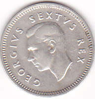 1950 UNION OF SOUTH AFRICA  SILVER THREEPENCE (TICKEY)
