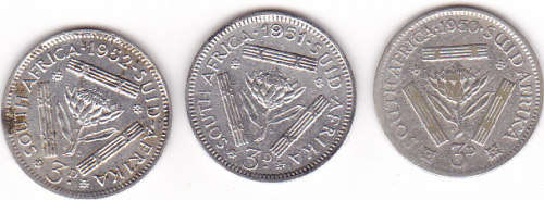THREEPENCE (TICKEY)SET OF  3 COINS  (1950/51/52)