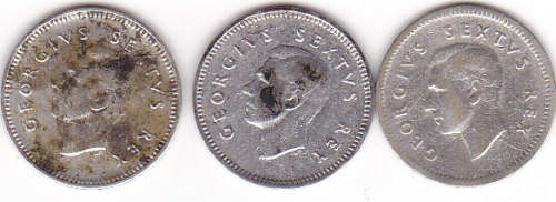 THREEPENCE (TICKEY)SET OF  3 COINS  (1950/51/52)