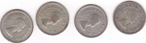 THREEPENCE (TICKEY)SET OF 4 COINS  (1955/56/57/58)