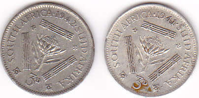 THREEPENCE (TICKEY)SET OF 2 COINS  (1941 /42)