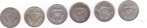 UNION OF SA THREEPENCE (SET OF 6 COINS: 1951/52/53/54/55/56)
