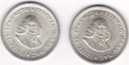 1964 SOUTH AFRICA  FIVE CENTS SILVER (2 COINS --- BID IS PER COIN)