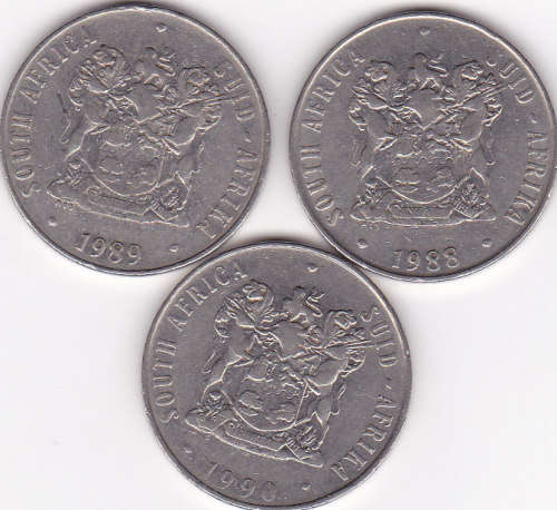 FIFTY CENT (RSA) NICKEL COINS 1988/89/90 - BID PER SET