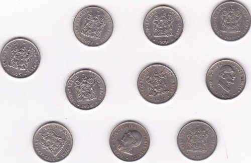 RSA FIVE CENT NICKEL - SET OF 10 (1970-1979)--BID PER SET