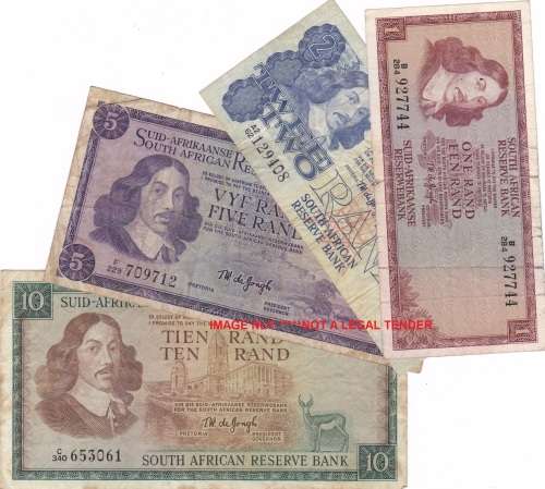 SET OF TW DE JONG BANK NOTES (RSA) 1973-1978 (R10/R5/R2/R1)