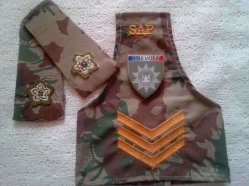 SADF - KOEVOET (SAP) RANK SET  - (SGT. BRASSARD/ FLASH/ EPAULETTES)