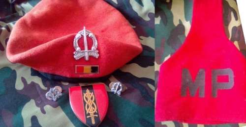 SADF MP/PROVOST SET (FULL) BERET(INCL. BADGE,BALKIE,ARMBAND,SHOULDER FLASH, MESS DRESS BADGES)