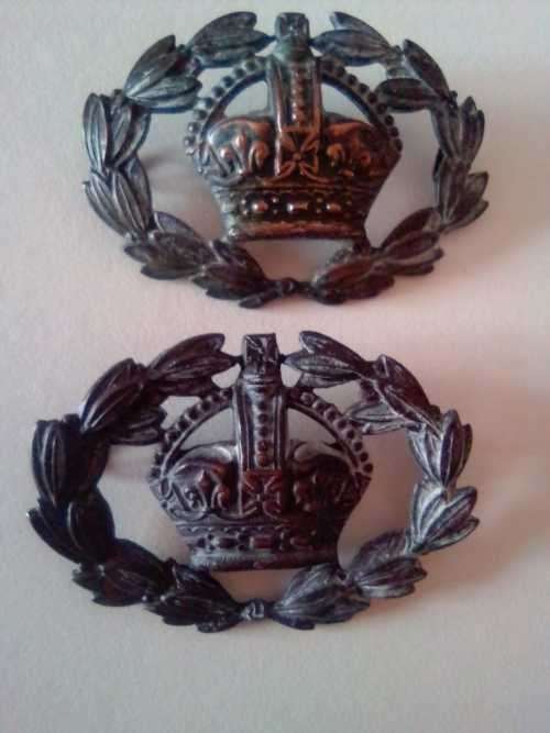 SADF - WWII ROYAL ARMY WARRANT OFFICER RANK  BADGE SET - KING`S CROWN - RARE