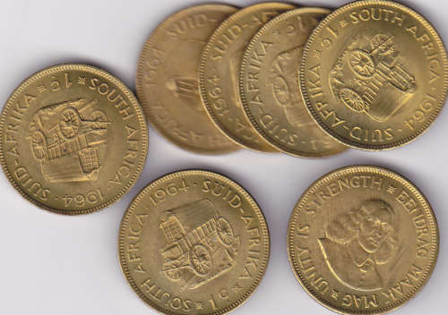 1964 ONE CENT - BRILLIANT UNC COINS (7 COINS - BID PER COIN),