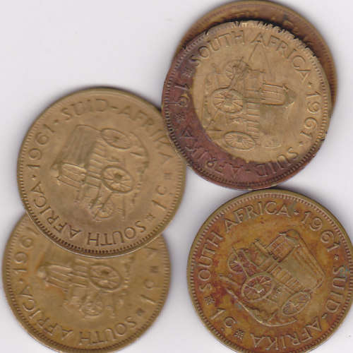 1961 ONE CENT - BRILLIANT UNC COINS (5 COINS - BID PER COIN),