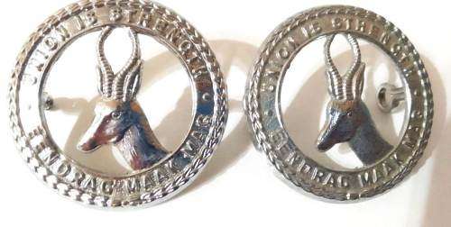 SADF  UNION IS STRENGTH/ EENDRAG MAAK MAG COLLAR/ CAP BADGES (SET)