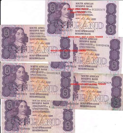 FIVE RAND NOTES - CL STALS- -  (6 NOTES)