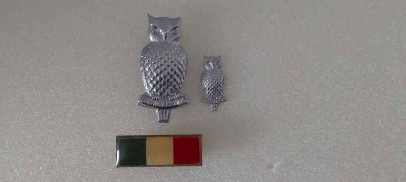 SADF/ SA ARMY INTELLIGENCE SET (OWL CAP BADGE + BALKIE + COLLAR BADGE)