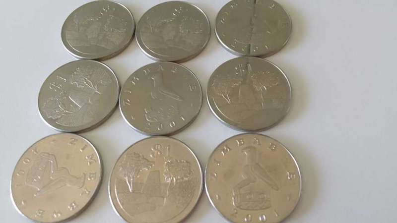 ZIMBABWE 2001 ONE DOLLAR COIN -NICKEL PLATED STEEL (BID PER COIN)