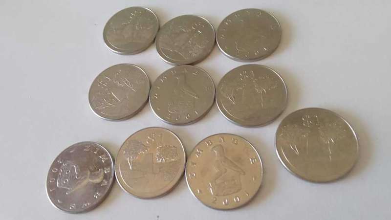 ZIMBABWE 2001 ONE DOLLAR COIN -NICKEL PLATED STEEL (BID PER COIN)