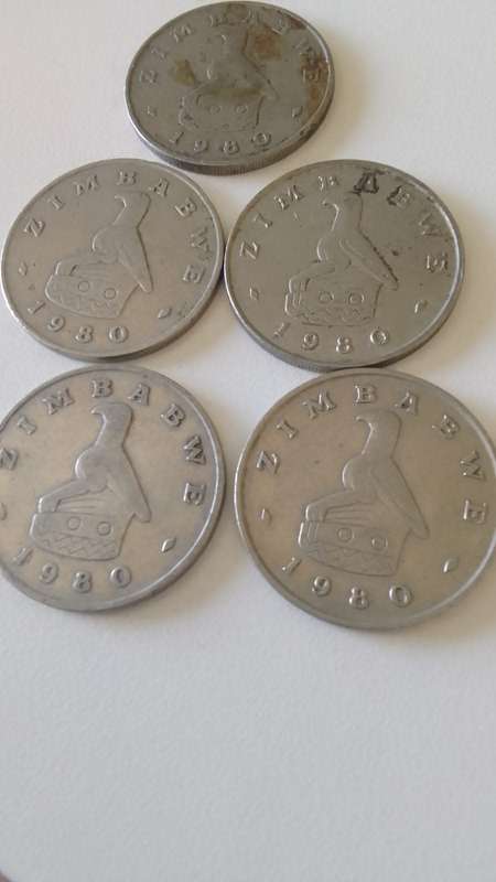 ZIMBABWE 1980 ONE DOLLAR COIN -NICKEL PLATED STEEL (BID PER COIN)