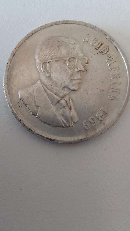LOW START !!!  1969 R1 (S.A.) SILVER COIN - DONGES- (AFRIKAANS)