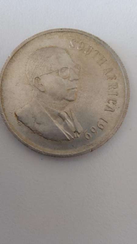LOW START !!!  1969 R1 (S.A.) SILVER COIN - DONGES- (ENG)